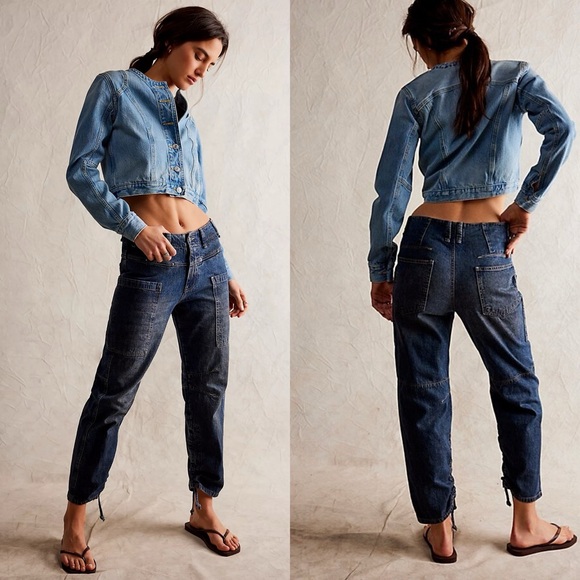 NWT Free People Oasis Crop Jeans Paint Cargo Cinch